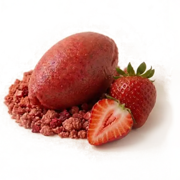Sorbete de fresa vibrante y crujiente