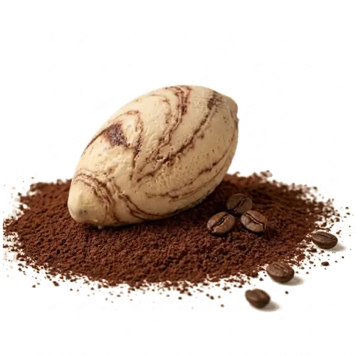 Una bola exquisita de helado de tiramisú espolvoreada con cacao sobre capas de espresso y mascarpone
